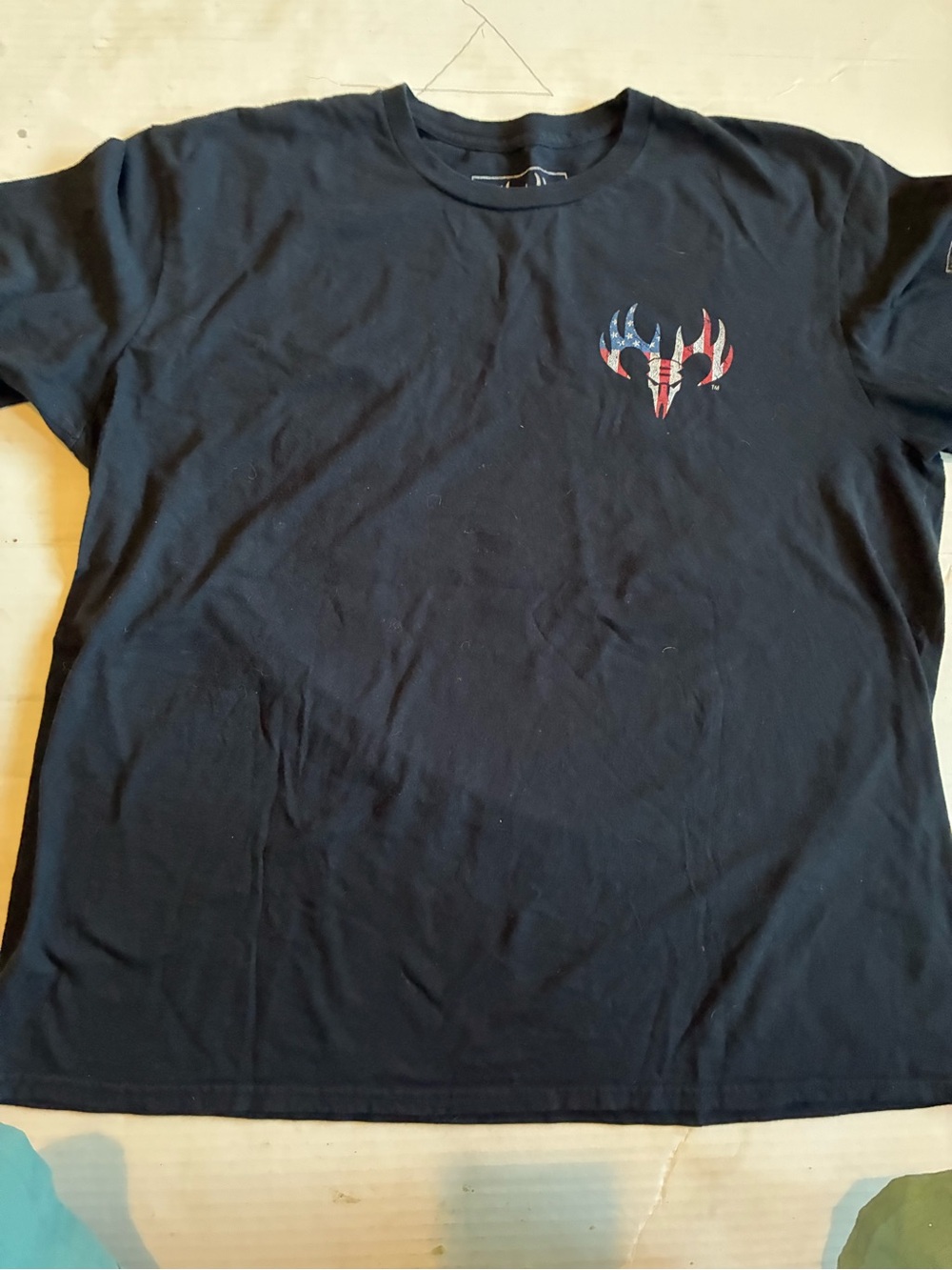 Men's Black Short-Sleeve Graphic Crew Tee with Flag Detail